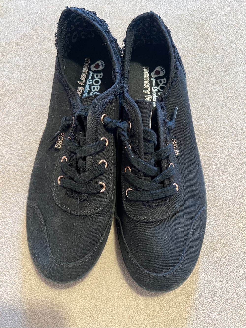 Women’s Skechers Black Lace-Up Casual Sneakers with Rose Gold Eyelets 8.5